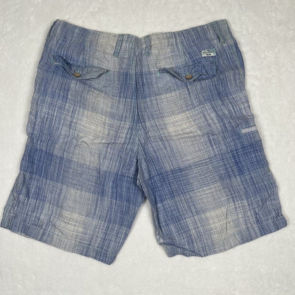 Tommy Bahama Linen Shorts 35x11 Men's Blue Plaid Flat Front 5 Pocket Seersucker - Picture 3 of 11